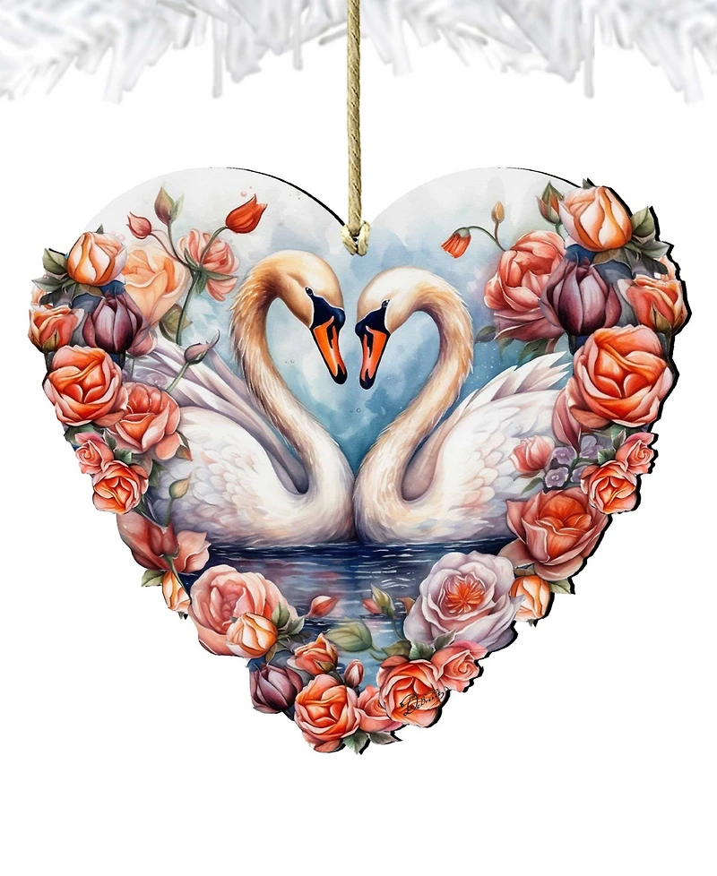 Designocracy Holiday Wooden Ornaments Swans Love Home Decor G. DeBrekht