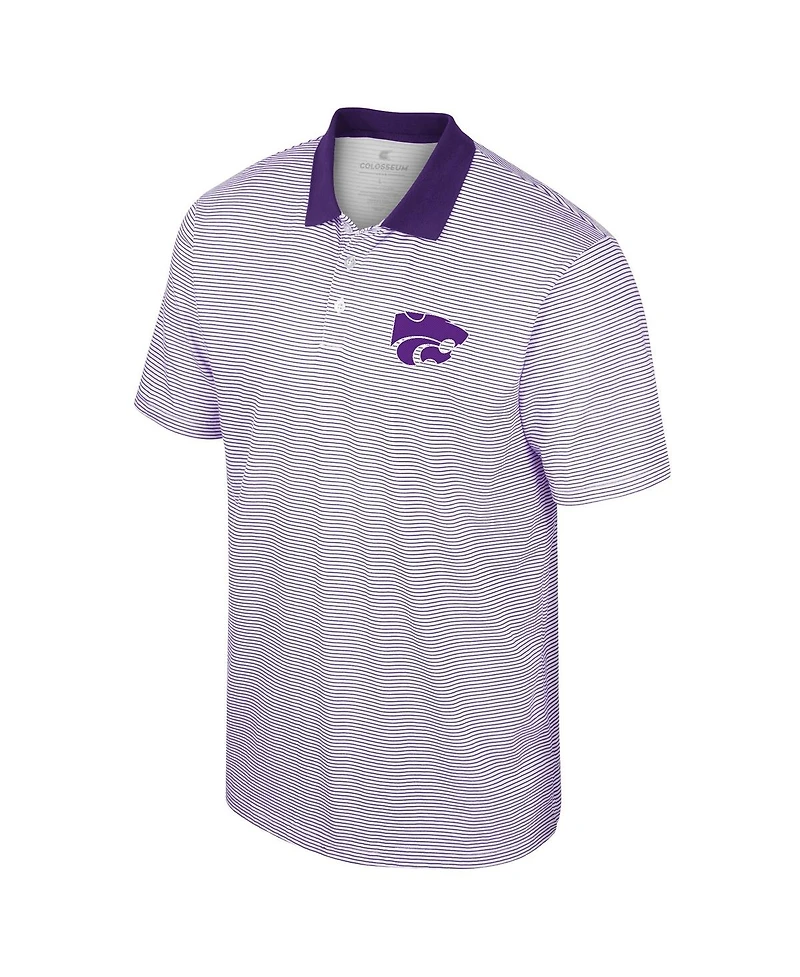Men's Colosseum White, Purple Kansas State Wildcats Print Stripe Polo Shirt