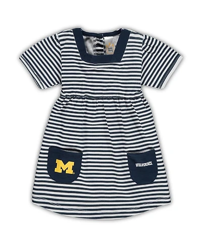 Girls Toddler Navy Michigan Wolverines Striped Dress with Pockets
