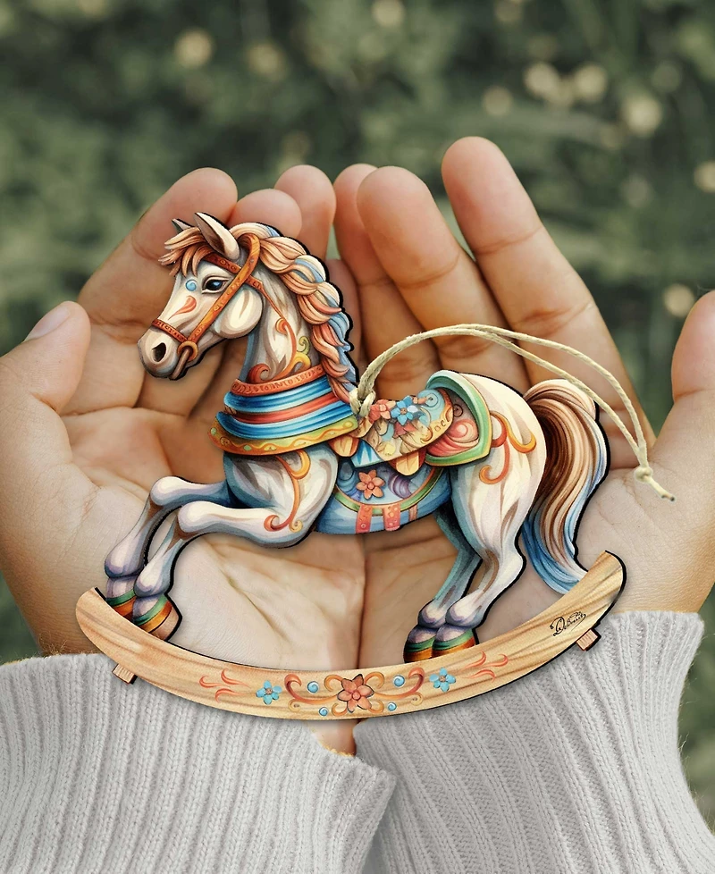 Designocracy Rocking Horse Christmas Wooden Ornaments Holiday Decor G. DeBrekht