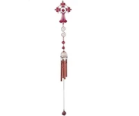 28" Long Pink Cross Wind Chime with Copper Gem