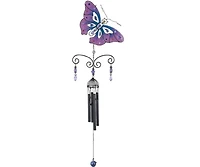 32" Long Pink Butterfly Wind Chime with Black Gem
