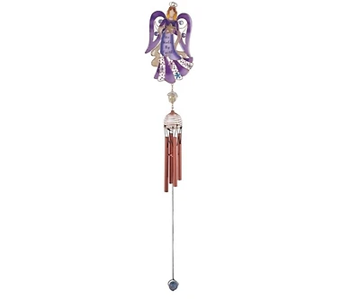 31" Long Purple Angel Copper and Gem Wind Chime