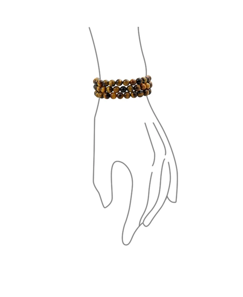 Bling Jewelry Stackable Set Of 3 Natural Stone Round Bead 8MM Multi Strand Stretch Bracelet