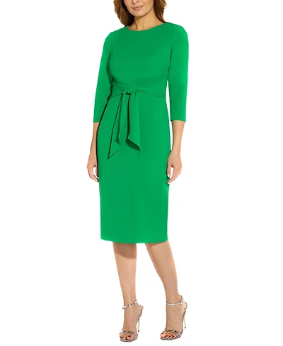 Adrianna Papell Women's Tie-Front 3/4-Sleeve Crepe Knit Dress
