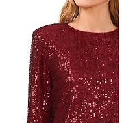 CeCe Women's Long Sleeve Crew Neck Sequin Blouse
