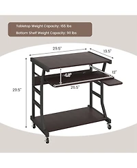 Costway 29.5'' Mobile Computer Desk Rolling Laptop Cart with Pull-out Keyboard Tray & Shelf