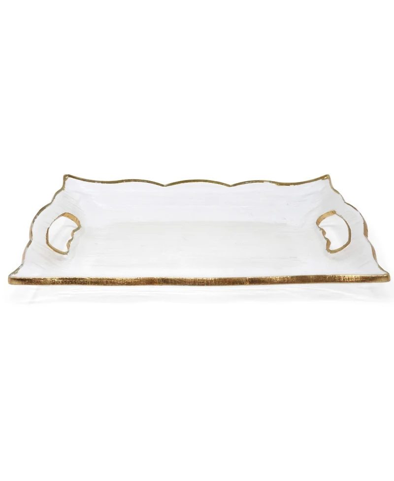 Rectangular Glass Tray with Handles and Gold-Tone Rim, 11.5"