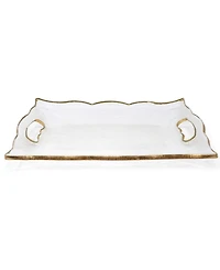 Rectangular Glass Tray with Handles and Gold-Tone Rim, 11.5"