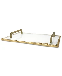 Glass Tray with Gold-Tone Rim and Handles, 15" L