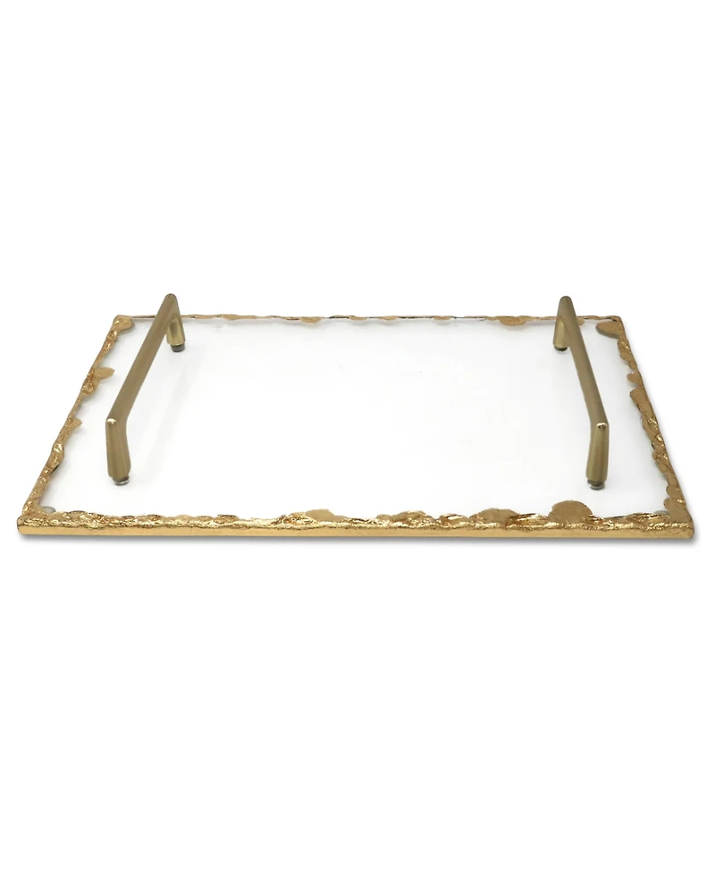Glass Tray with Gold-Tone Rim and Handles, 11.75" L