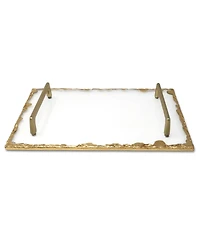 Glass Tray with Gold-Tone Rim and Handles, 11.75" L