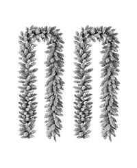 Glitzhome 2 Pack 9' Pre-Lit Snow Flocked Christmas Garland with Warm Led Lights