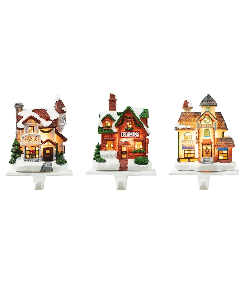 Glitzhome 6" H Set of 3 Lighted Resin House Stocking Holder