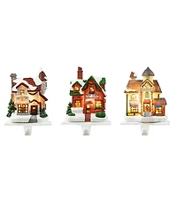 Glitzhome 6" H Set of 3 Lighted Resin House Stocking Holder
