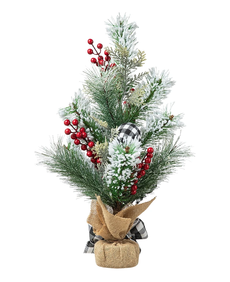 Glitzhome 21" H Flocked Pine and Berries Table Tree