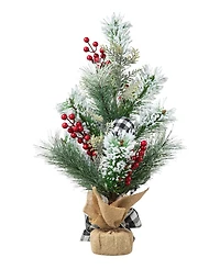 Glitzhome 21" H Flocked Pine and Berries Table Tree