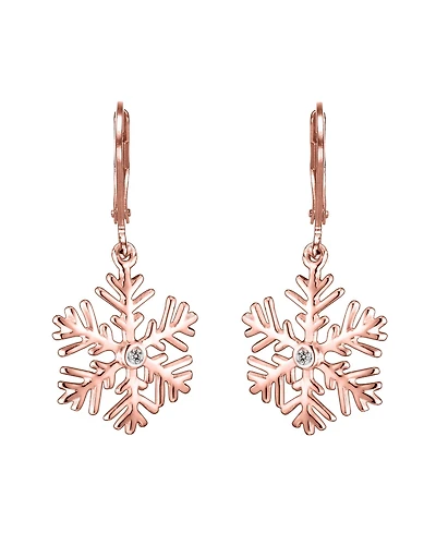 Cubic Zirconia Sterling Silver Snowflake Drop Euro Earrings