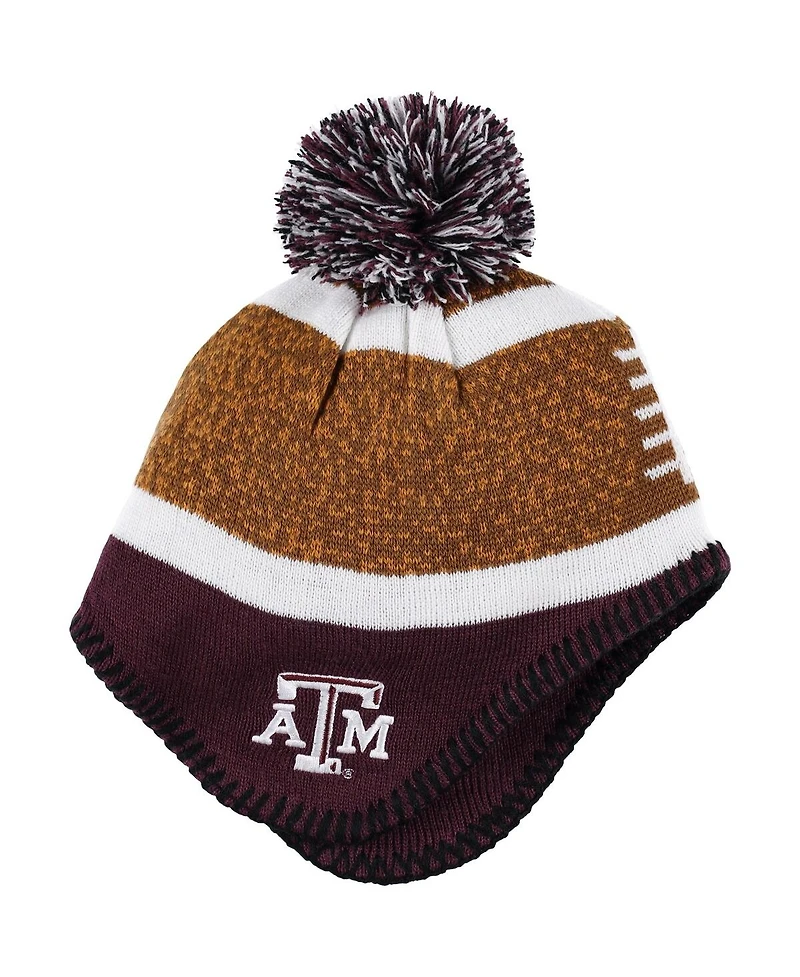 Little Boys and Girls Brown, Maroon Texas A&M Aggies Football Head Knit Hat with Pom