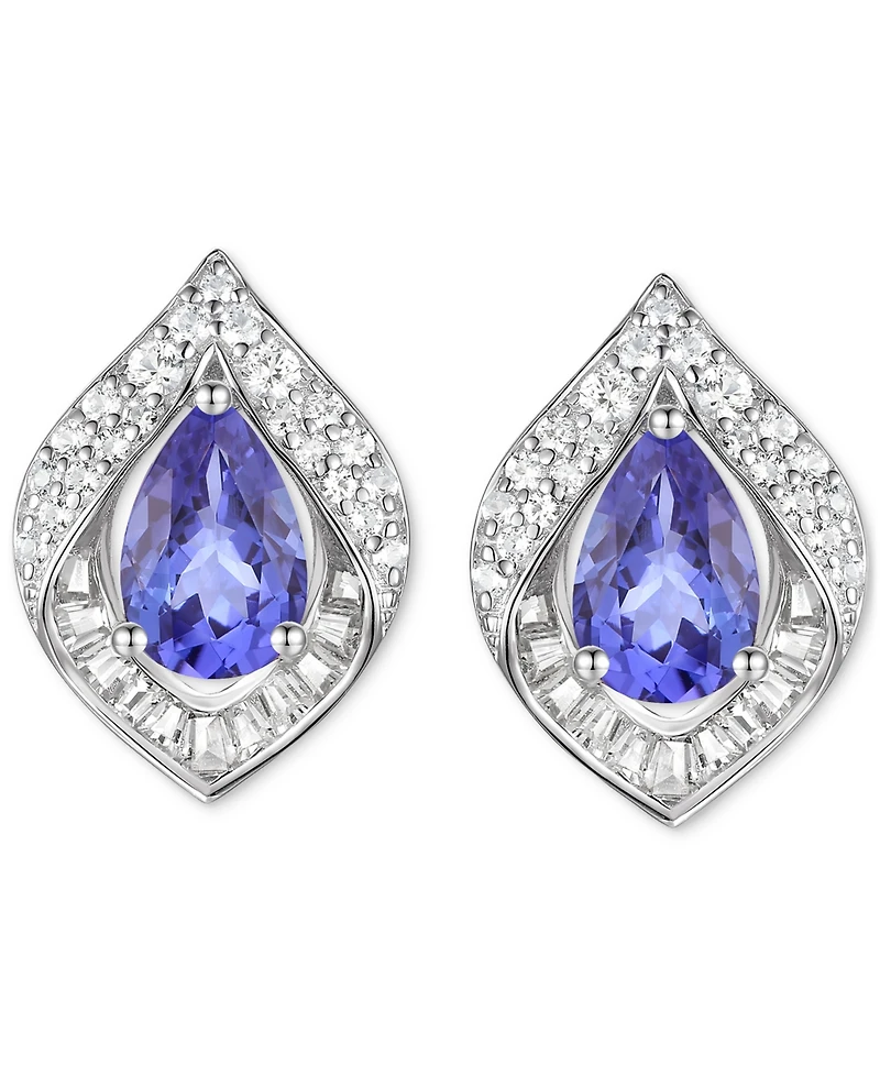Tanzanite (3/4 ct. t.w.) & Lab-Grown White Sapphire (1/3 ct. t.w.) Pear Halo Stud Earrings in Sterling Silver
