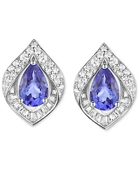 Tanzanite (3/4 ct. t.w.) & Lab-Grown White Sapphire (1/3 ct. t.w.) Pear Halo Stud Earrings in Sterling Silver