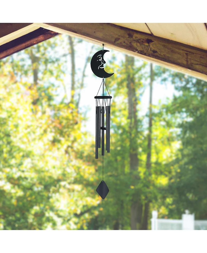 41" Long Wood Black Moon Wind Chime With 3 Metal Tubes
