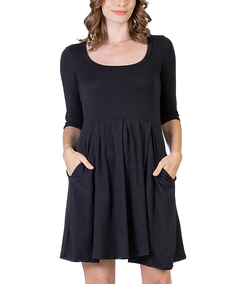 24seven Comfort Apparel Women's Three Quarter Sleeve Mini Dress