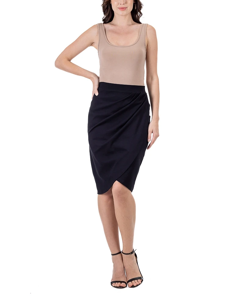 24seven Comfort Apparel Women's Elastic Waist Knee Length Pencil Skirt