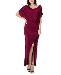 24seven Comfort Apparel Women's Boat Neck Slit Maxi Dress
