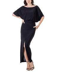 24seven Comfort Apparel Women's Boat Neck Slit Maxi Dress
