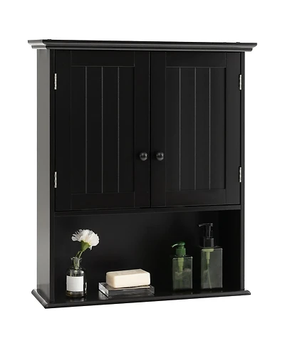 Wall Mount Bathroom Cabinet Wooden Medicine Storage Organizer
