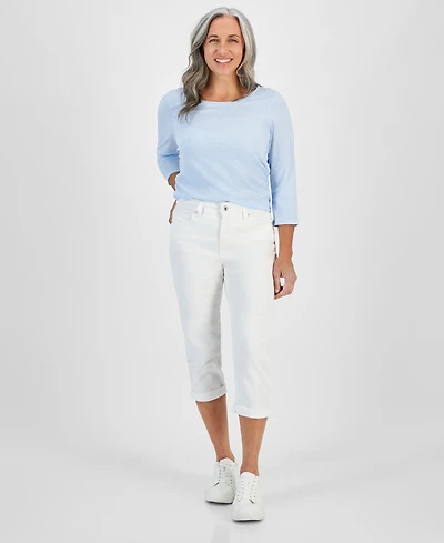 Style & Co Petite Mid-Rise Curvy Roll-Cuff Capri Jeans, Created for Macy's