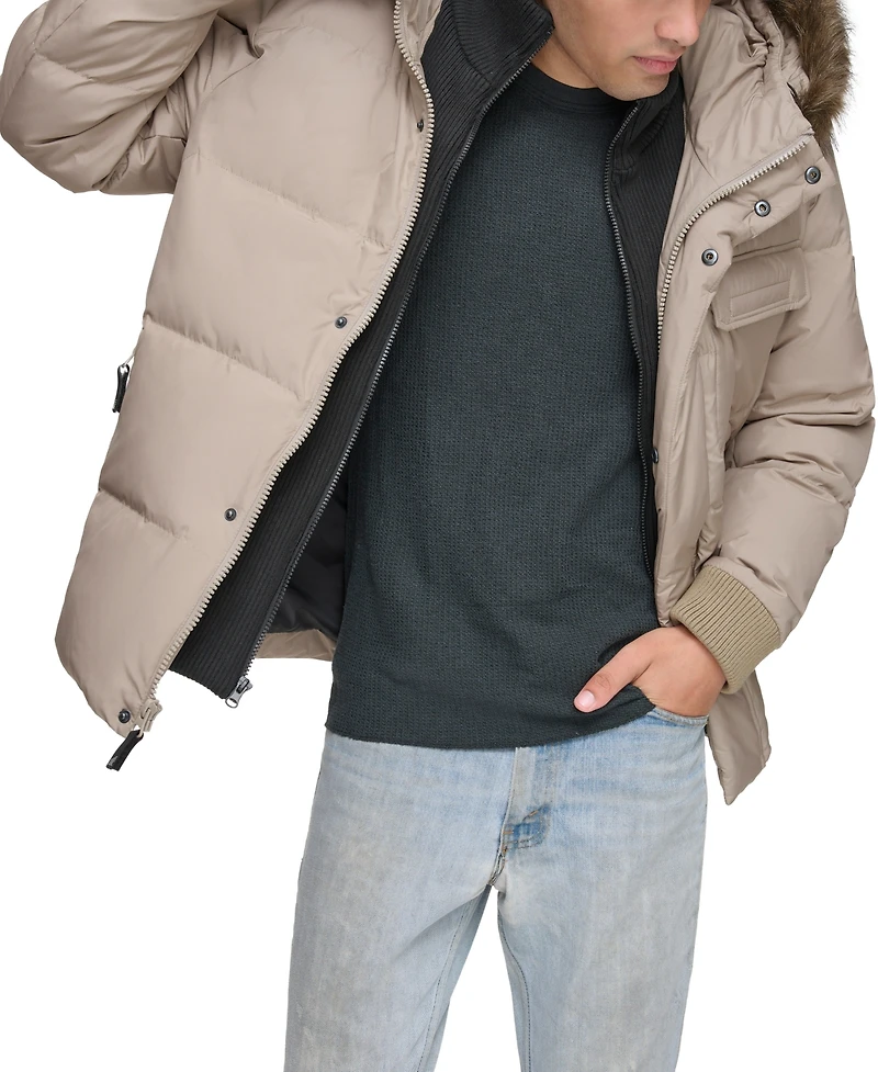 Marc New York Men's Nisko Short Channel Quilted Puffer Jacket with Faux Fur Hood