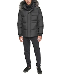 Marc New York Men's Nisko Short Channel Quilted Puffer Jacket with Faux Fur Hood