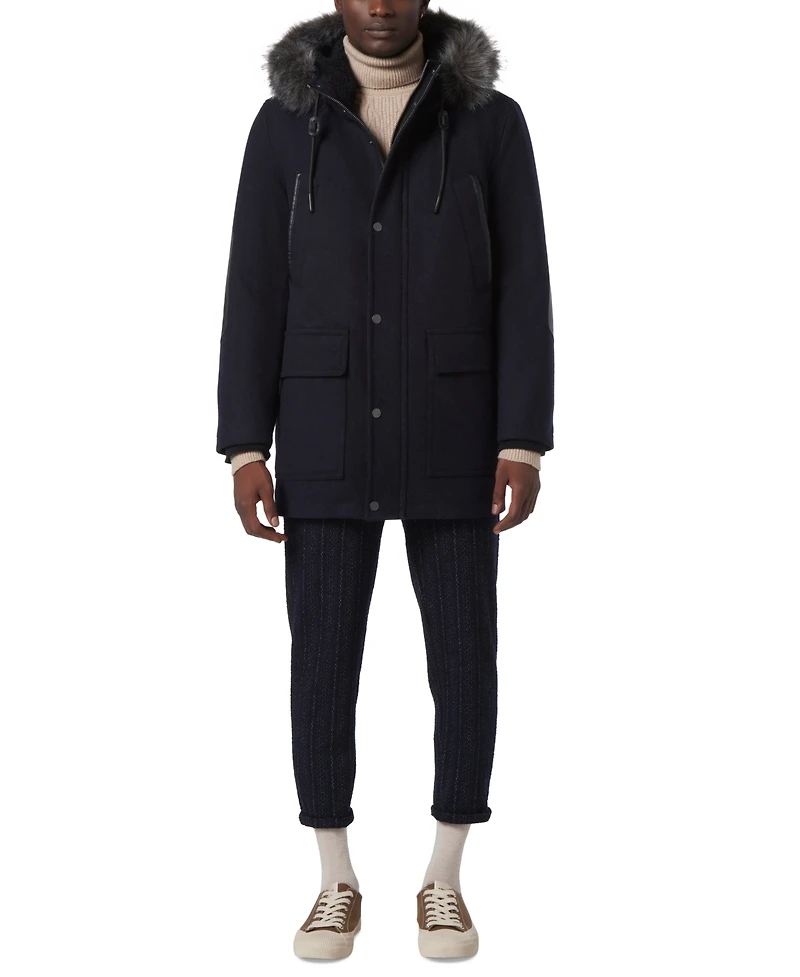 Marc New York Men's Dawson Hooded Parka with Faux-Leather & Faux-Fur Trim