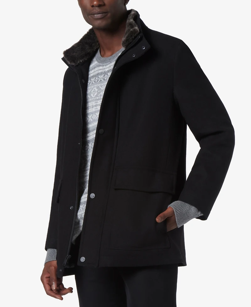 Marc New York Men's Brooks Melton Wool Car Coat with Faux Fur Collar