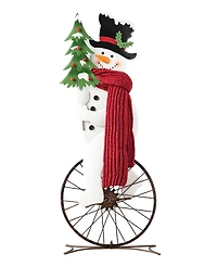 Glitzhome 32" H Metal Snowman Riding Bike Porch Decor
