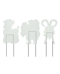 Glitzhome 24" H Metal Glitter Santa, Reindeer and Candy Cane Yard Stake, Set of 3