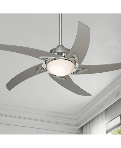 52" Casa Vieja Modern Indoor Ceiling Fan with Led Light Remote Control Brushed Nickel Silver White Opal Glass for Living Kitchen Bedroom Dining R