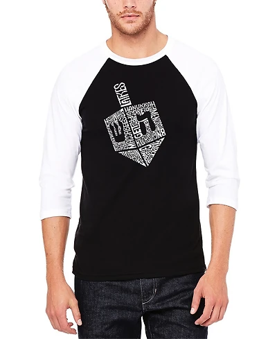La Pop Art Men's Hanukkah Dreidel Raglan Baseball Word T-shirt