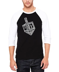 La Pop Art Men's Hanukkah Dreidel Raglan Baseball Word T-shirt