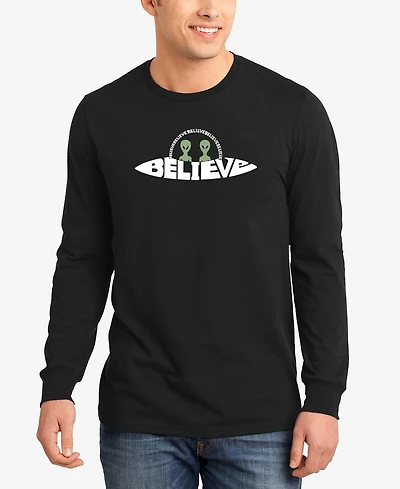 La Pop Art Men's Believe Ufo Word Long Sleeve T-shirt