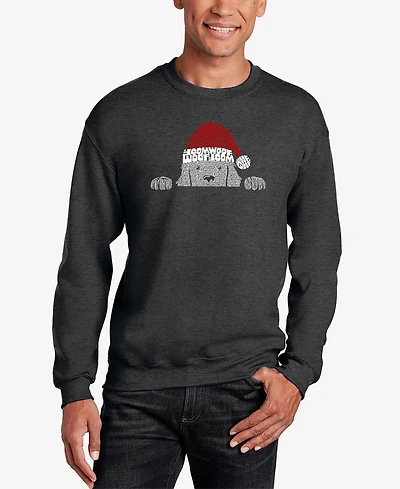 La Pop Art Men's Christmas Peeking Dog Word Art Crewneck Sweatshirt