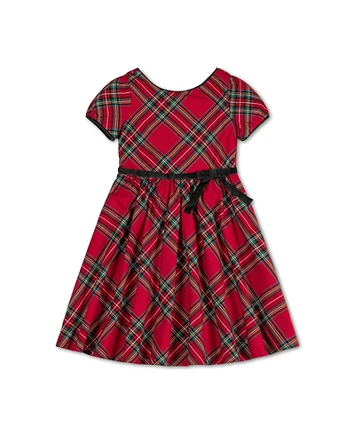 Hope & Henry Baby Girls Puff Sleeve Party Dress with Velvet Trim