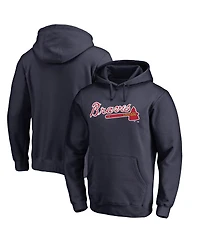 Men's Fanatics Navy Atlanta Braves Official Wordmark Fitted Pullover Hoodie