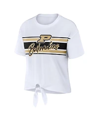 Women's Wear by Erin Andrews White Purdue Boilermakers Striped Front Knot Cropped T-shirt