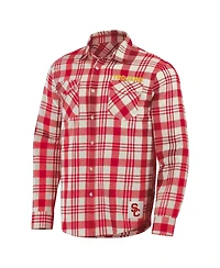 Men's Darius Rucker Collection by Fanatics Cardinal, Natural Usc Trojans Plaid Flannel Long Sleeve Button-Up Shirt