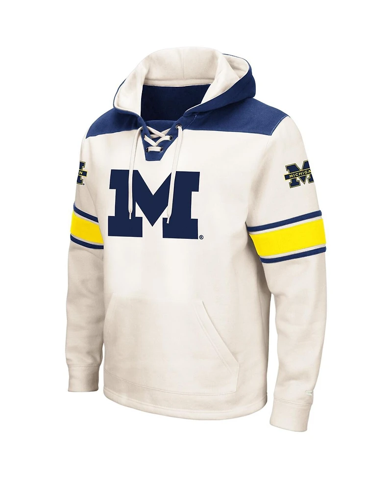 Men's Colosseum Cream Michigan Wolverines Big and Tall Hockey Lace-Up Pullover Hoodie