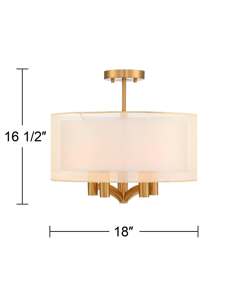 Possini Euro Design Caliari Modern Ceiling Light Semi Flush Mount Fixture 18" Wide Warm Brass Double Drum Shade for Bedroom Kitchen Hallway Bathr
