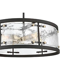 Possini Euro Design Campanelli Bronze Brass Pendant Chandelier Lighting 19" Wide Farmhouse Rustic Drum Waterglass Shade 4-Light Fixture for Dining Roo